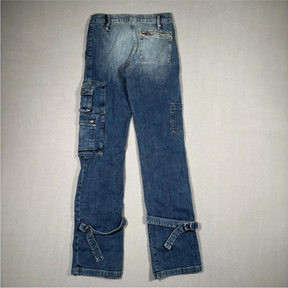 Vintage Y2K Bebe Maxi Cargo Jeans Womens Small Blue Stretch Denim Grunge Pockets - Picture 14 of 15